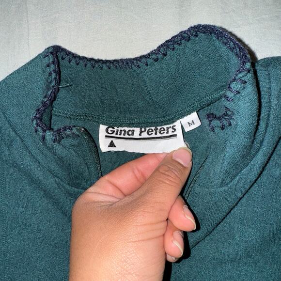 Vintage Gina Peters Women's Medium Quarter Zip Long Sleeve Top Emerald Green - Picture 3 of 8